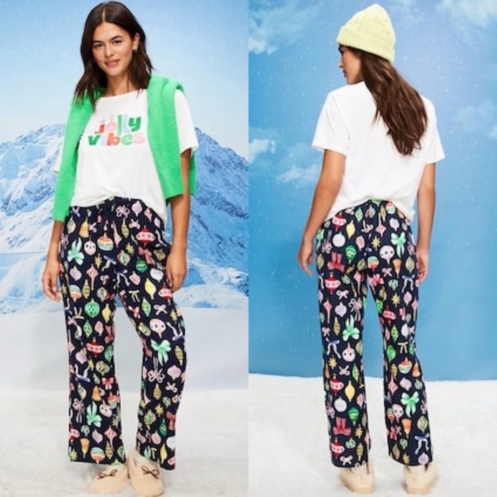 Old Navy Patterned Flannel Pajama Pants Mid Rise Women L Ornaments Green